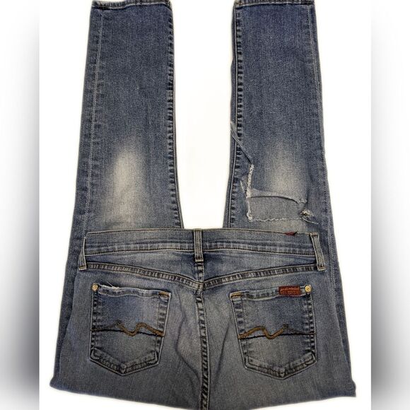 7 for all Mankind Josefina skinny boyfriend distressed button fly jeans 26 - Picture 3 of 11